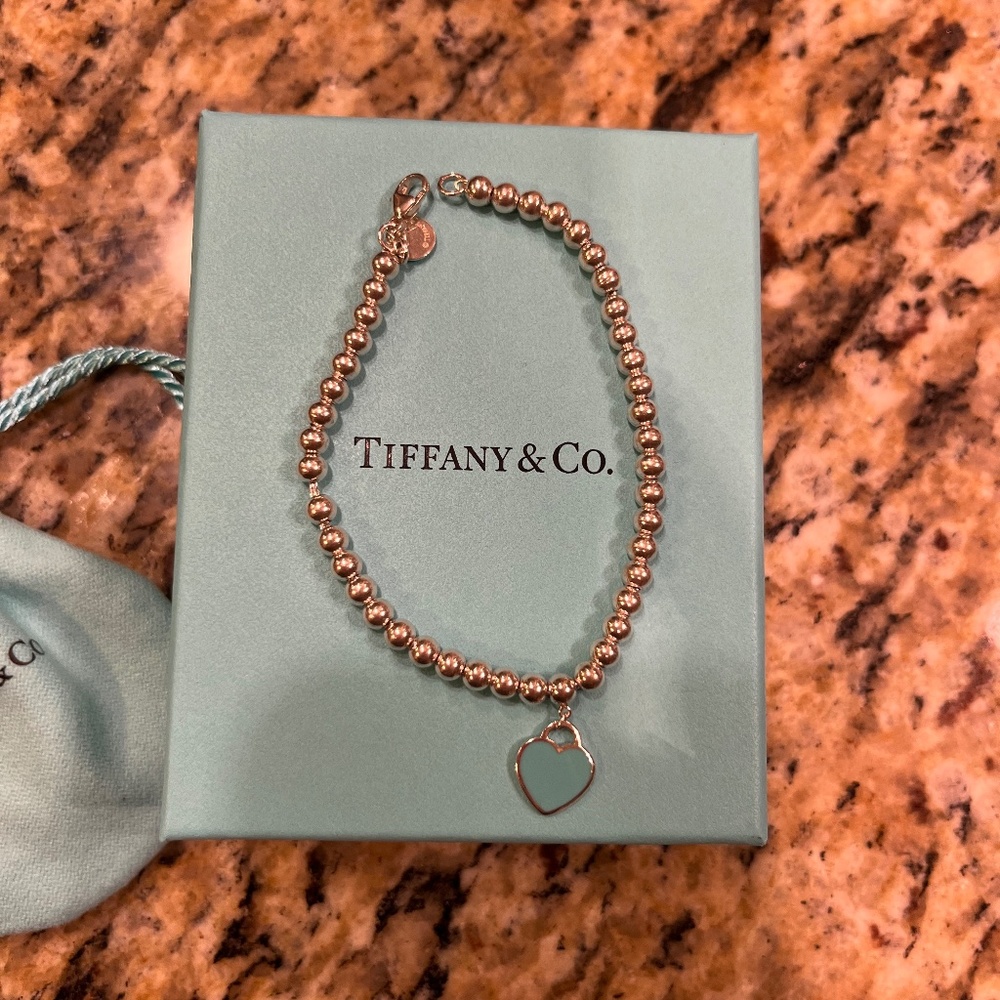 Tiffany heart tag bead bracelet